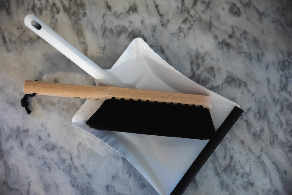French Handled Brush and White Dustpan