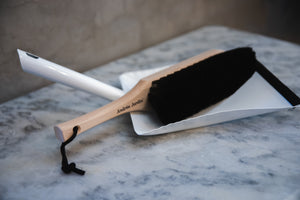 French Handled Brush and White Dustpan
